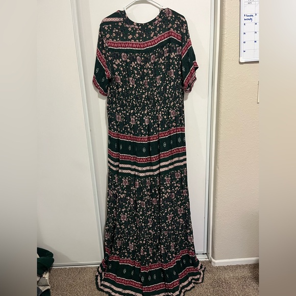 Knox Rose Dress Womens Medium Green Floral Maxi Short Sleeve V-Neck Smocked Boho - Picture 6 of 7